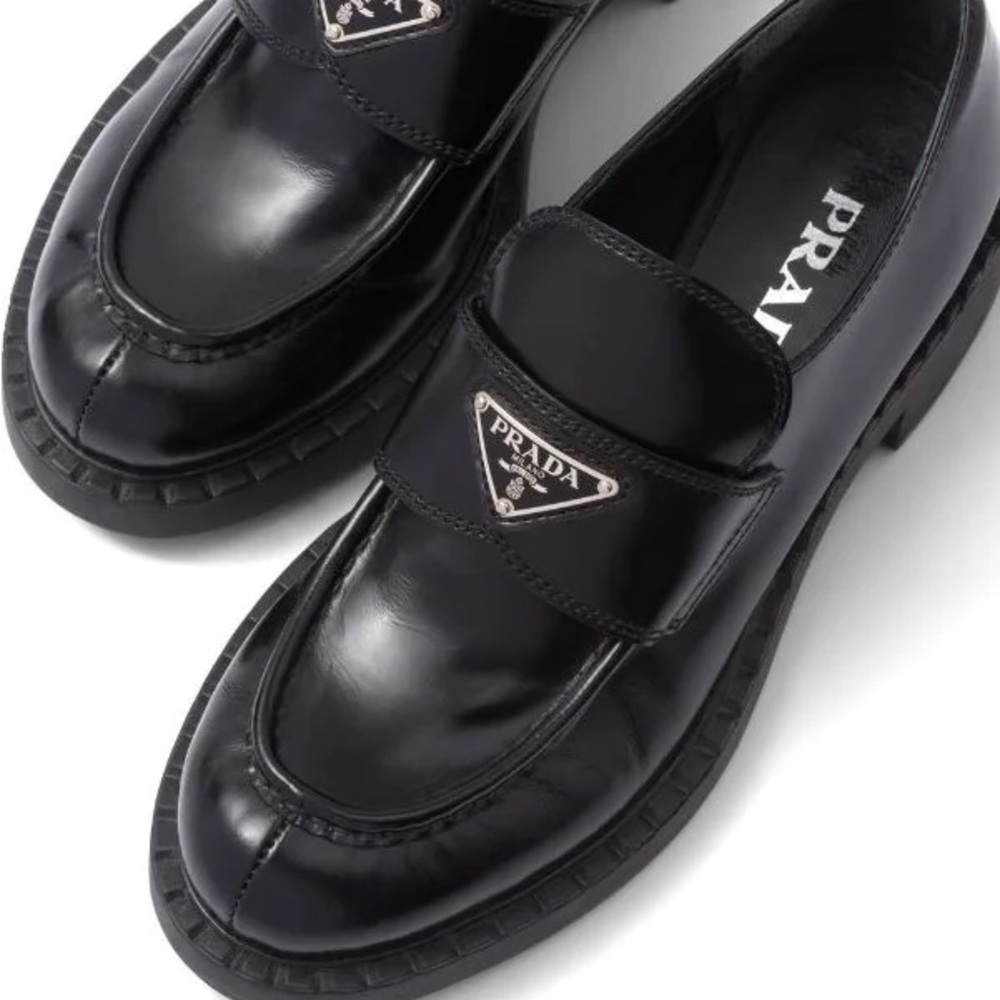 PRADA BLACK BRUSHED LEATHER LOAFERS - 40